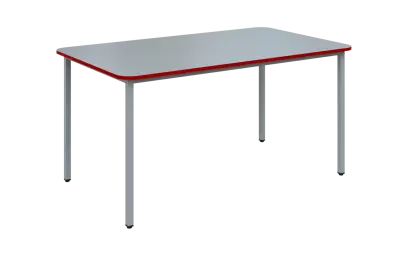 JSBR 150 N jídelní stůl, kovová podnož stříbrná, deska 18 mm, deska šedá s hranou, červená flamengo, 1500x900 mm