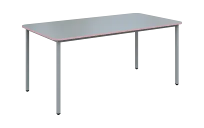 JSBR 170 N jídelní stůl, kovová podnož stříbrná, deska 18 mm, deska šedá s hranou, pastelově růžová, 1700x900 mm