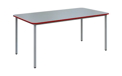 JSBR 170 N jídelní stůl, kovová podnož stříbrná, deska 18 mm, deska šedá s hranou, červená flamengo, 1700x900 mm