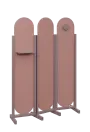 ATMOSFERE ROUND 419, dřevěný 3-dílný paraván, mobilní, výška 1900 mm, rám sandy lilac, výplň antická růžová, polička, věšák