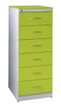 KRD - A5 NEW kovová kartotéka s dřevěnými čely A5, 6-zásuvková, centrální zámek, korpus šedý/deska, čílka jarní zeleň