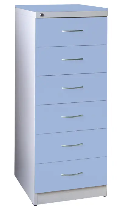 KRD - A5 NEW kovová kartotéka s dřevěnými čely A5, 6-zásuvková, centrální zámek, korpus šedý/deska, čílka blankyt