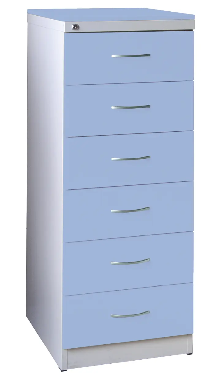 KRD - A5 NEW kovová kartotéka s dřevěnými čely A5, 6-zásuvková, centrální zámek, korpus šedý/deska, čílka blankyt