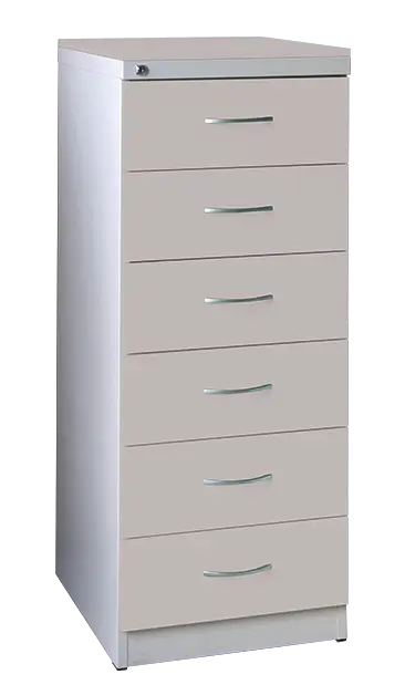 KRD - A5 NEW kovová kartotéka s dřevěnými čely A5, 6-zásuvková, centrální zámek, korpus šedý/deska, čílka šedo-zelinkavá