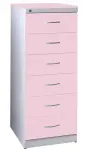 KRD - A5 NEW kovová kartotéka s dřevěnými čely A5, 6-zásuvková, centrální zámek, korpus šedý/deska, čílka pastelově růžová