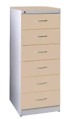 KRD - A5 NEW kovová kartotéka s dřevěnými čely A5, 6-zásuvková, centrální zámek, korpus šedý/deska,