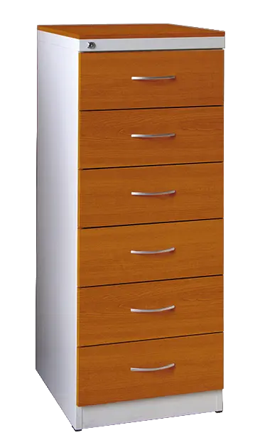 KRD - A5 NEW kovová kartotéka s dřevěnými čely A5, 6-zásuvková, centrální zámek, korpus šedý/deska, čílka třešeň šumavská