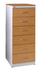 KRD - A5 NEW kovová kartotéka s dřevěnými čely A5, 6-zásuvková, centrální zámek, korpus šedý/deska,