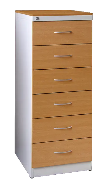 KRD - A5 NEW kovová kartotéka s dřevěnými čely A5, 6-zásuvková, centrální zámek, korpus šedý/deska, čílka buk royal