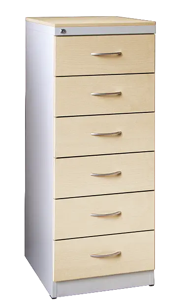 KRD - A5 NEW kovová kartotéka s dřevěnými čely A5, 6-zásuvková, centrální zámek, korpus šedý/deska, čílka javor horský