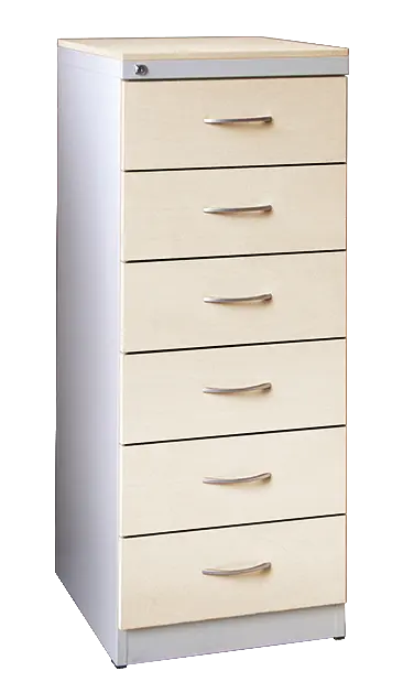 KRD - A5 NEW kovová kartotéka s dřevěnými čely A5, 6-zásuvková, centrální zámek, korpus šedý/deska, čílka bříza irská