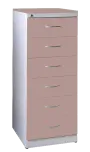 KRD - A5 NEW kovová kartotéka s dřevěnými čely A5, 6-zásuvková, centrální zámek, korpus šedý/deska, čílka pudrově růžová