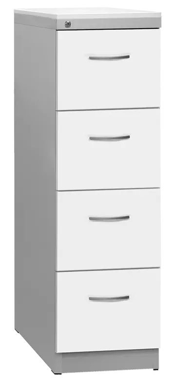 KRD 4 NEW kovová kartotéka s dřevěnými čely A4, 4-zásuvková, centrální zámek, korpus šedý/deska, čílka bílá