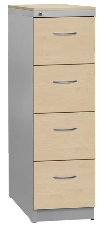 KRD 4 NEW kovová kartotéka s dřevěnými čely A4, 4-zásuvková, centrální zámek, korpus šedý/deska, čílka javor horský