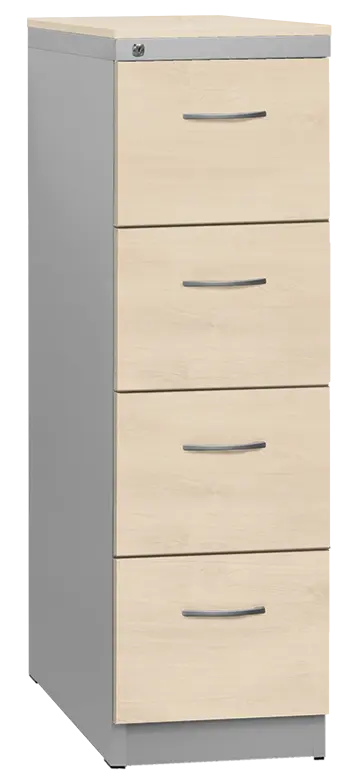 KRD 4 NEW kovová kartotéka s dřevěnými čely A4, 4-zásuvková, centrální zámek, korpus šedý/deska, čílka bříza irská