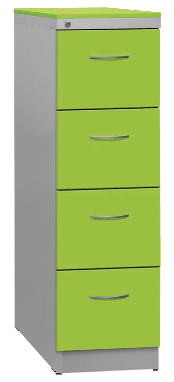 KRD 4 NEW kovová kartotéka s dřevěnými čely A4, 4-zásuvková, centrální zámek, korpus šedý/deska, čílka jarní zeleň