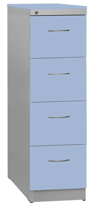 KRD 4 NEW kovová kartotéka s dřevěnými čely A4, 4-zásuvková, centrální zámek, korpus šedý/deska, čílka blankyt