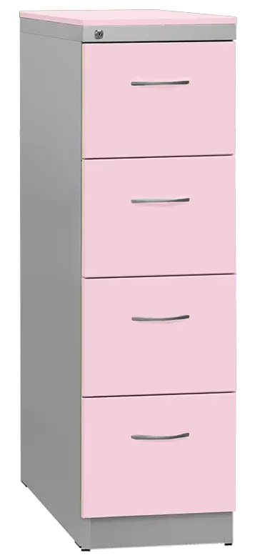 KRD 4 NEW kovová kartotéka s dřevěnými čely A4, 4-zásuvková, centrální zámek, korpus šedý/deska, čílka pastelově růžová