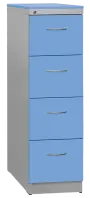 KRD 4 NEW kovová kartotéka s dřevěnými čely A4, 4-zásuvková, centrální zámek, korpus šedý/deska, čílka pastelově modrá
