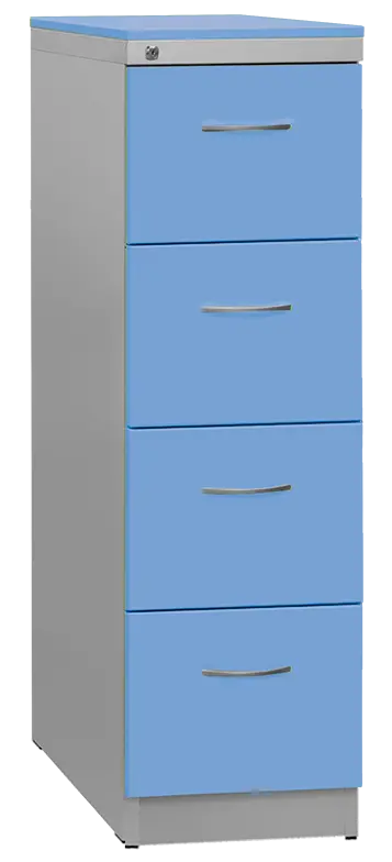 KRD 4 NEW kovová kartotéka s dřevěnými čely A4, 4-zásuvková, centrální zámek, korpus šedý/deska, čílka pastelově modrá