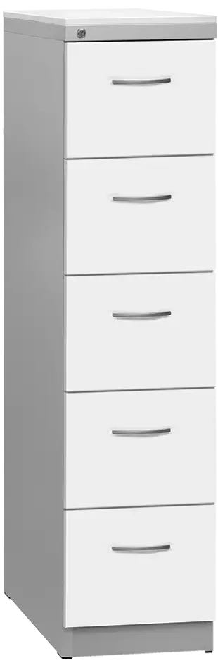 KRD 5 NEW kovová kartotéka s dřevěnými čely A4, 5-zásuvková, centrální zámek, korpus šedý/deska, čílka bílá