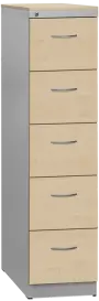 KRD 5 NEW kovová kartotéka s dřevěnými čely A4, 5-zásuvková, centrální zámek, korpus šedý/deska, čílka javor horský