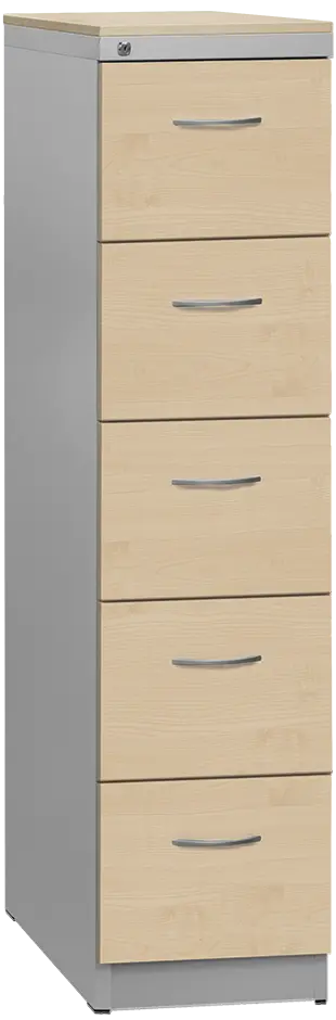 KRD 5 NEW kovová kartotéka s dřevěnými čely A4, 5-zásuvková, centrální zámek, korpus šedý/deska, čílka javor horský