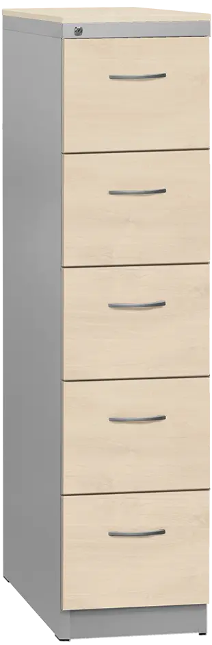 KRD 5 NEW kovová kartotéka s dřevěnými čely A4, 5-zásuvková, centrální zámek, korpus šedý/deska, čílka bříza irská