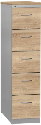 KRD 5 NEW kovová kartotéka s dřevěnými čely A4, 5-zásuvková, centrální zámek, korpus šedý/deska, číl