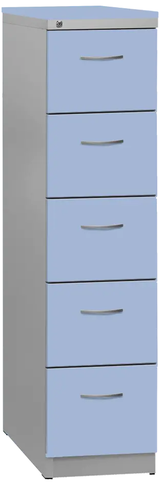 KRD 5 NEW kovová kartotéka s dřevěnými čely A4, 5-zásuvková, centrální zámek, korpus šedý/deska, čílka blankyt