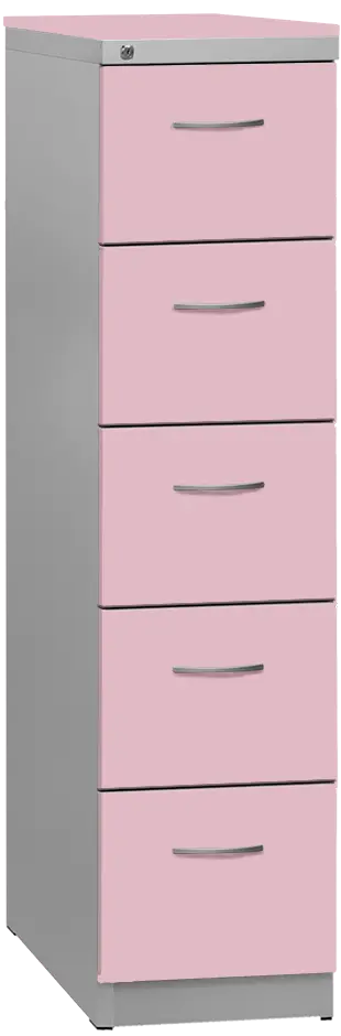 KRD 5 NEW kovová kartotéka s dřevěnými čely A4, 5-zásuvková, centrální zámek, korpus šedý/deska, čílka pastelově růžová