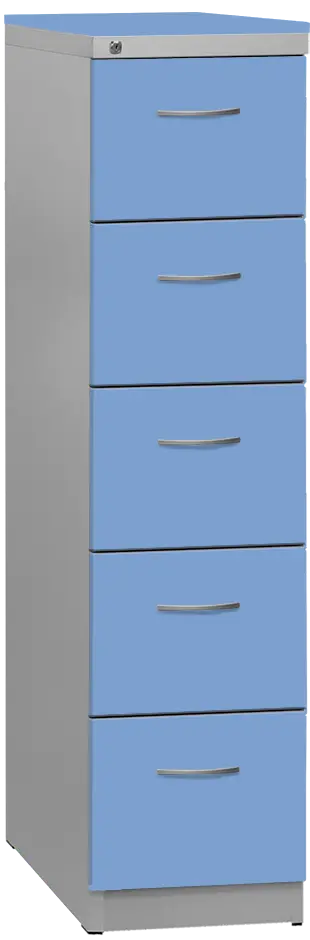 KRD 5 NEW kovová kartotéka s dřevěnými čely A4, 5-zásuvková, centrální zámek, korpus šedý/deska, čílka pastelově modrá