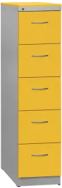 KRD 5 NEW kovová kartotéka s dřevěnými čely A4, 5-zásuvková, centrální zámek, korpus šedý/deska, čílka žlutá odio