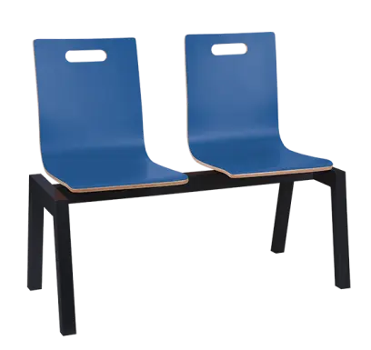 MEGAN 2, dřevěná lavice do čekárny, 2-sedák, modrá, kostra černá