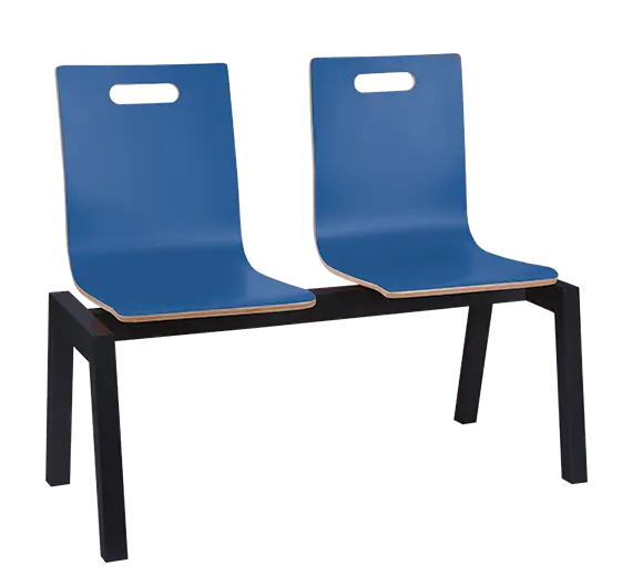 MEGAN 2, dřevěná lavice do čekárny, 2-sedák, modrá, kostra černá