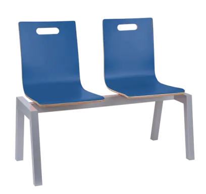 MEGAN 2, dřevěná lavice do čekárny, 2-sedák, modrá, kostra stříbrná