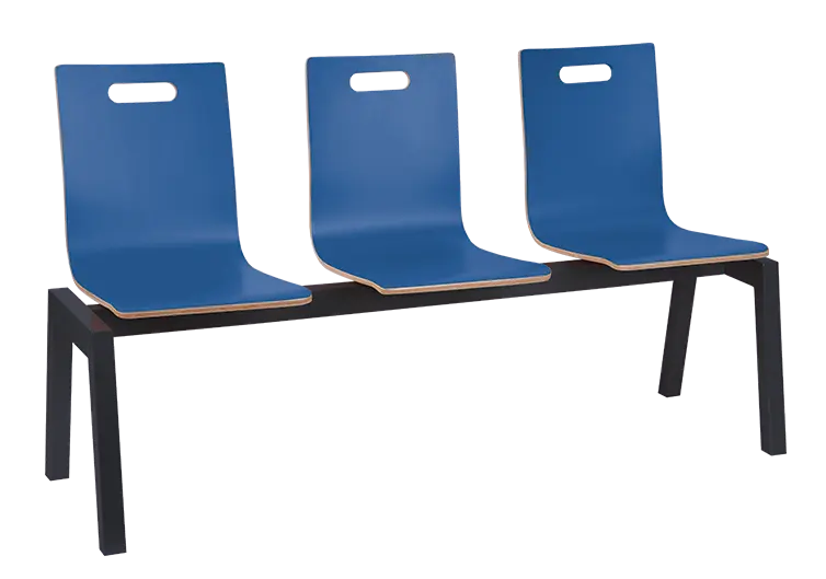 MEGAN 3, dřevěná lavice do čekárny, 3-sedák, modrá, kostra černá