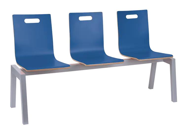 MEGAN 3, dřevěná lavice do čekárny, 3-sedák, modrá, kostra stříbrná
