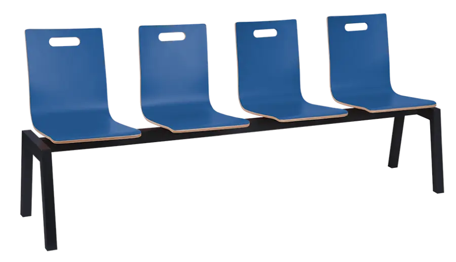 MEGAN 4, dřevěná lavice do čekárny, 4-sedák, modrá, kostra černá