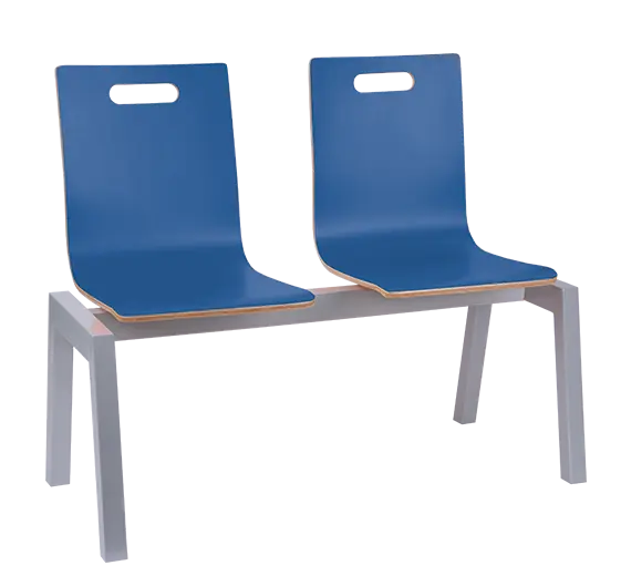 MEGAN PLUS 2, dřevěná lavice do čekárny, 2-sedák, modrá, kostra stříbrná