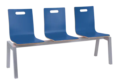 MEGAN PLUS 3, dřevěná lavice do čekárny, 3-sedák, modrá, kostra stříbrná