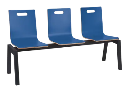 MEGAN PLUS 3, dřevěná lavice do čekárny, 3-sedák, modrá, kostra černá