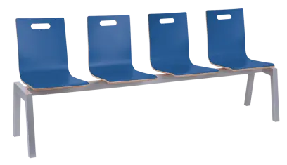 MEGAN PLUS 4, dřevěná lavice do čekárny, 4-sedák, modrá, kostra stříbrná