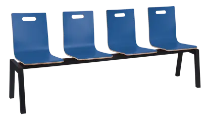 MEGAN PLUS 4, dřevěná lavice do čekárny, 4-sedák, modrá, kostra černá