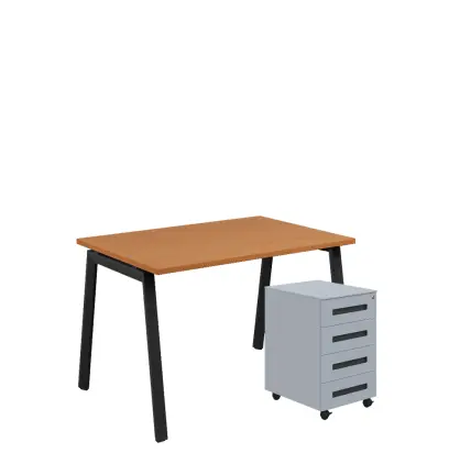 SET-AK 328 stůl kancelářský, kovová podnož černá + kontejner pojízdný, 4-zásuvkový, buk royal