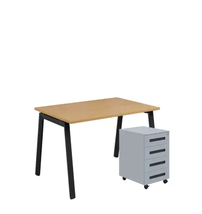 SET-AK 328 stůl kancelářský, kovová podnož černá + kontejner pojízdný, 4-zásuvkový, javor horský