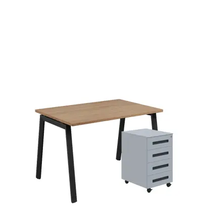 SET-AK 328 stůl kancelářský, kovová podnož černá + kontejner pojízdný, 4-zásuvkový, dub bardolino