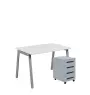 SET-AK 328 stůl kancelářský, kovová podnož stříbrná + kontejner pojízdný, 4-zásuvkový, bílá