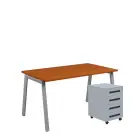 SET-AK 348 stůl kancelářský, kovová podnož stříbrná + kontejner pojízdný, 4-zásuvkový, třešeň šumavs