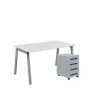 SET-AK 348 stůl kancelářský, kovová podnož stříbrná + kontejner pojízdný, 4-zásuvkový, bílá